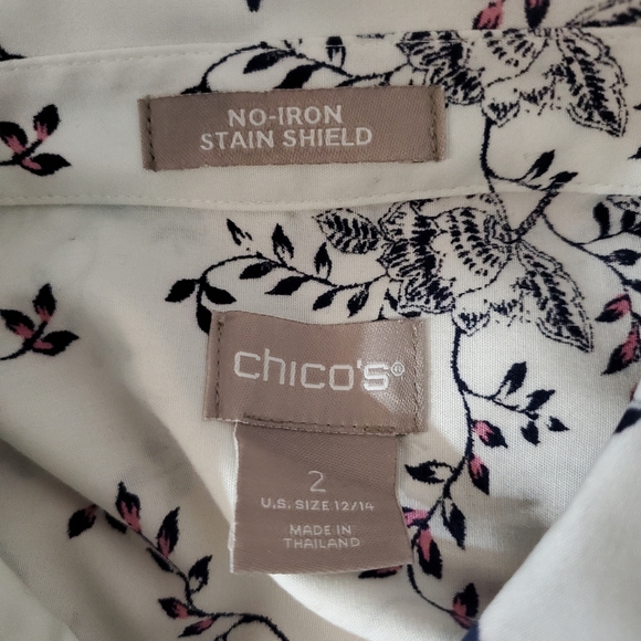 Chico's Women's No-Iron Petite Cotton-Blend Jacobean Print Stain Shield Pocket T - Picture 8 of 9